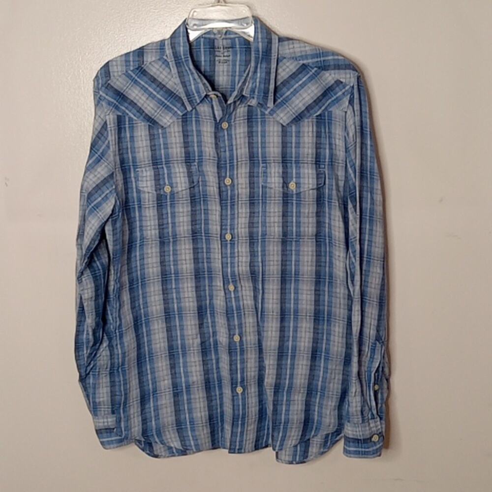 Lucky Brand Men's Medium Braird McNutt Irish Linen Button Up Western Blue Shirt